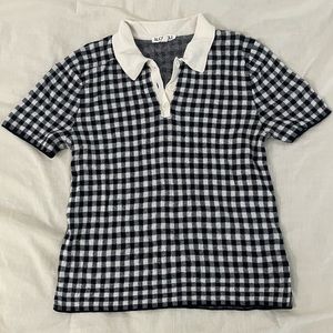 Checkered black and white collared shirt